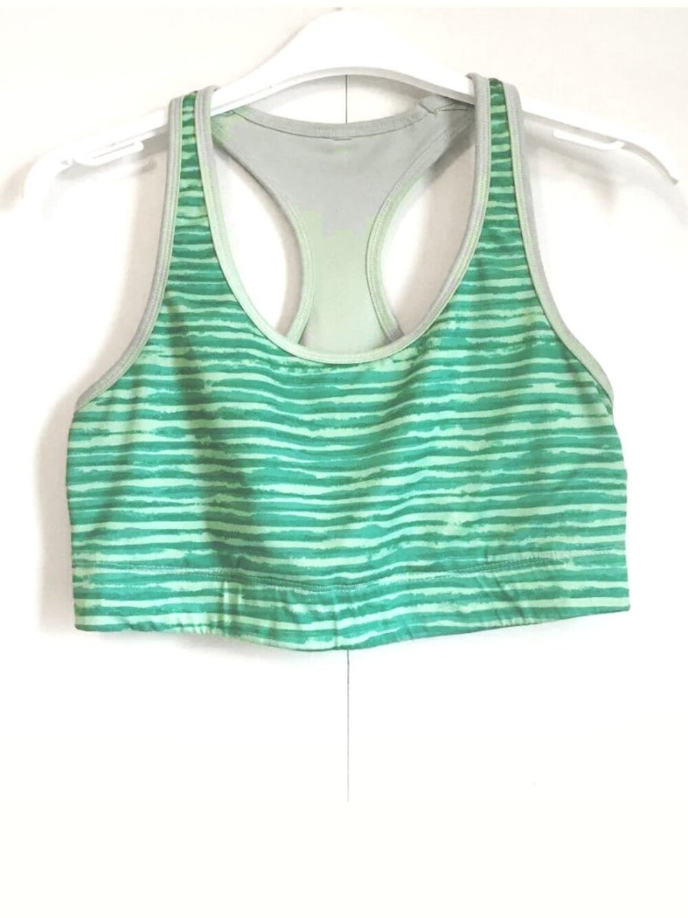 Green Horizontal Stripe Racerback Sports Bra